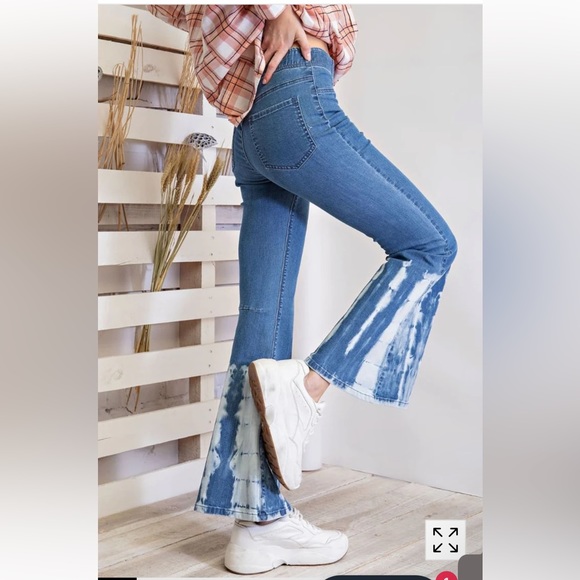 Easel Bamboo Dyed Bell Bottom Washed Denim Jeans Pants long/tall length - Picture 6 of 7